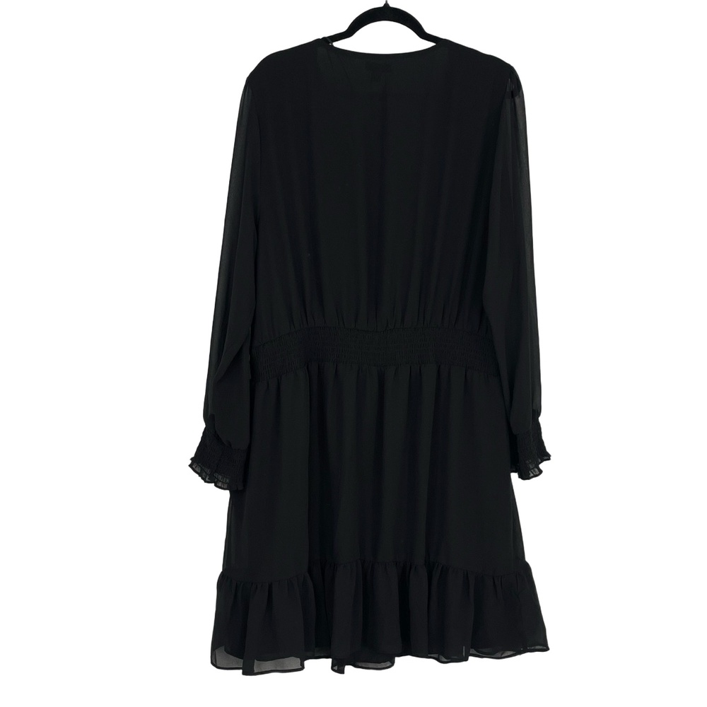 VINCE CAMUTO Women's Black Smocked Waist Long Sleeve V-Neck Wrap Dress Size 3X - Picture 3 of 9